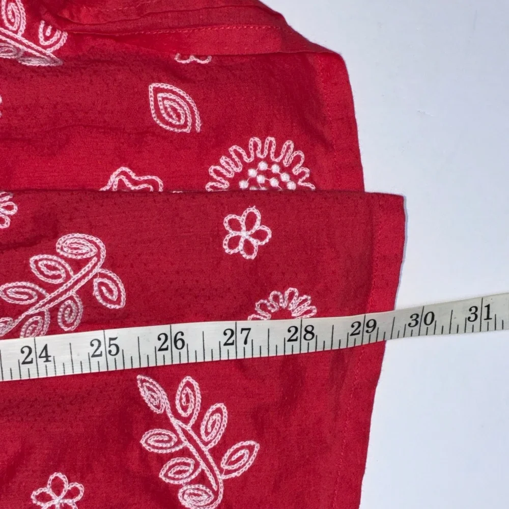 Mini Boden Floral Embroidered Dress 8-9Y Red Cross Back Ruffle‎ Summer Sundress